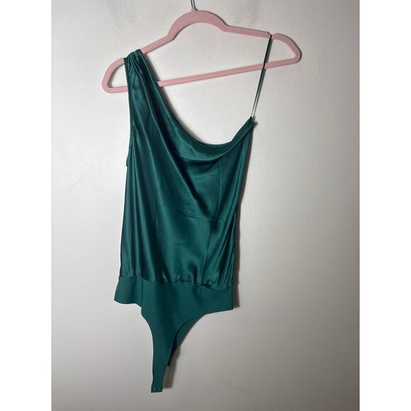 NWT Cami NYC Green One Shoulder Silk Body Suit Sz S - Picture 2 of 3